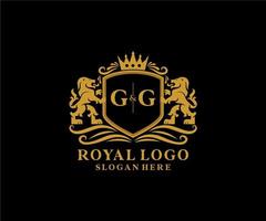 Initial GG Letter Lion Royal Luxury Logo template in vector art for Restaurant, Royalty, Boutique, Cafe, Hotel, Heraldic, Jewelry, Fashion and other vector illustration.