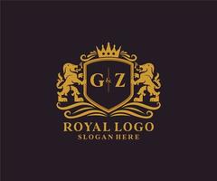 plantilla de logotipo de lujo real de león de letra gz inicial en arte vectorial para restaurante, realeza, boutique, cafetería, hotel, heráldica, joyería, moda y otras ilustraciones vectoriales. vector