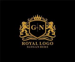 Initial GN Letter Lion Royal Luxury Logo template in vector art for Restaurant, Royalty, Boutique, Cafe, Hotel, Heraldic, Jewelry, Fashion and other vector illustration.