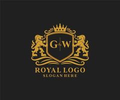 Initial GW Letter Lion Royal Luxury Logo template in vector art for Restaurant, Royalty, Boutique, Cafe, Hotel, Heraldic, Jewelry, Fashion and other vector illustration.