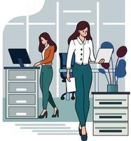 female entrepreneur with office desk illustration in doodle style vector