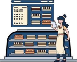 Female Entrepreneur with Bakery Shop illustration in doodle style vector