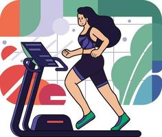 Healthy loving fitness girl running in the gym illustration in doodle style vector