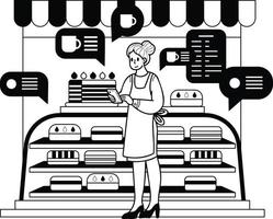 Female Entrepreneur with Bakery Shop illustration in doodle style vector