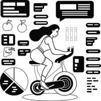 Fitness girl who loves health is losing weight illustration in doodle style vector