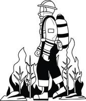 firefighter with fire suit illustration in doodle style vector