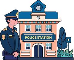 police and police station illustration in doodle style vector