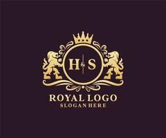 Initial HS Letter Lion Royal Luxury Logo template in vector art for Restaurant, Royalty, Boutique, Cafe, Hotel, Heraldic, Jewelry, Fashion and other vector illustration.