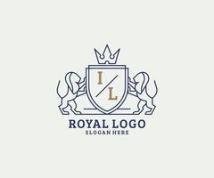 Initial IL Letter Lion Royal Luxury Logo template in vector art for Restaurant, Royalty, Boutique, Cafe, Hotel, Heraldic, Jewelry, Fashion and other vector illustration.