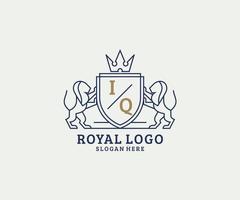 Initial IQ Letter Lion Royal Luxury Logo template in vector art for Restaurant, Royalty, Boutique, Cafe, Hotel, Heraldic, Jewelry, Fashion and other vector illustration.