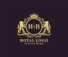 Initial HB Letter Lion Royal Luxury Logo template in vector art for Restaurant, Royalty, Boutique, Cafe, Hotel, Heraldic, Jewelry, Fashion and other vector illustration.