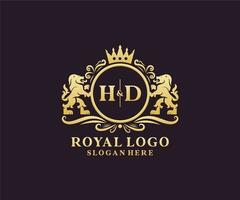 Initial HD Letter Lion Royal Luxury Logo template in vector art for Restaurant, Royalty, Boutique, Cafe, Hotel, Heraldic, Jewelry, Fashion and other vector illustration.