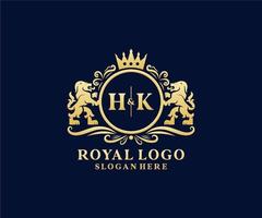 Initial HK Letter Lion Royal Luxury Logo template in vector art for Restaurant, Royalty, Boutique, Cafe, Hotel, Heraldic, Jewelry, Fashion and other vector illustration.