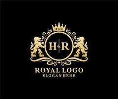 Initial HR Letter Lion Royal Luxury Logo template in vector art for Restaurant, Royalty, Boutique, Cafe, Hotel, Heraldic, Jewelry, Fashion and other vector illustration.