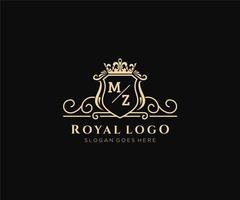 Initial MZ Letter Luxurious Brand Logo Template, for Restaurant, Royalty, Boutique, Cafe, Hotel, Heraldic, Jewelry, Fashion and other vector illustration.