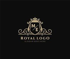 Initial ME Letter Luxurious Brand Logo Template, for Restaurant, Royalty, Boutique, Cafe, Hotel, Heraldic, Jewelry, Fashion and other vector illustration.