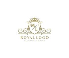 Initial ML Letter Luxurious Brand Logo Template, for Restaurant, Royalty, Boutique, Cafe, Hotel, Heraldic, Jewelry, Fashion and other vector illustration.