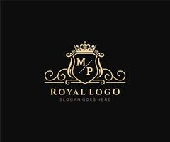 Initial MP Letter Luxurious Brand Logo Template, for Restaurant, Royalty, Boutique, Cafe, Hotel, Heraldic, Jewelry, Fashion and other vector illustration.