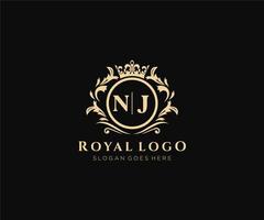 Initial NJ Letter Luxurious Brand Logo Template, for Restaurant, Royalty, Boutique, Cafe, Hotel, Heraldic, Jewelry, Fashion and other vector illustration.