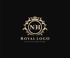 Initial NH Letter Luxurious Brand Logo Template, for Restaurant, Royalty, Boutique, Cafe, Hotel, Heraldic, Jewelry, Fashion and other vector illustration.