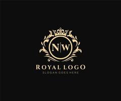 Initial NW Letter Luxurious Brand Logo Template, for Restaurant, Royalty, Boutique, Cafe, Hotel, Heraldic, Jewelry, Fashion and other vector illustration.