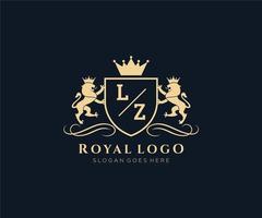 Initial LZ Letter Lion Royal Luxury Heraldic,Crest Logo template in vector art for Restaurant, Royalty, Boutique, Cafe, Hotel, Heraldic, Jewelry, Fashion and other vector illustration.