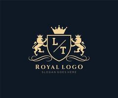 Initial LT Letter Lion Royal Luxury Heraldic,Crest Logo template in vector art for Restaurant, Royalty, Boutique, Cafe, Hotel, Heraldic, Jewelry, Fashion and other vector illustration.