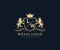 Initial LW Letter Lion Royal Luxury Heraldic,Crest Logo template in vector art for Restaurant, Royalty, Boutique, Cafe, Hotel, Heraldic, Jewelry, Fashion and other vector illustration.