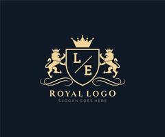 Initial LE Letter Lion Royal Luxury Heraldic,Crest Logo template in vector art for Restaurant, Royalty, Boutique, Cafe, Hotel, Heraldic, Jewelry, Fashion and other vector illustration.