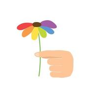 mano con arco iris flor. lgbt símbolo, concepción orgullo mes. vector