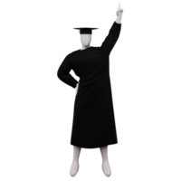 3d Diplom Abschluss Zahl Pose mit Deckel und Kleid. und ist zeigen das Nummer einer mit das Finger. png