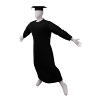 3d diploma graduation figure pose with cap and gown. And is doing a flying pose from side view png