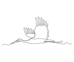 abstract Flying Stork Continuous One Line Drawing vector