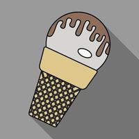 Vector illustration of ice cream in a waffle cup in flat style isolated on grey background with shadow. Vector illustration