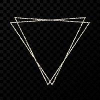 Silver double triangle frame. Modern shiny frame with light effects isolated on dark vector