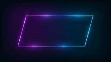 Neon frame with shining effects on dark background. Empty glowing techno backdrop. Vector illustration.