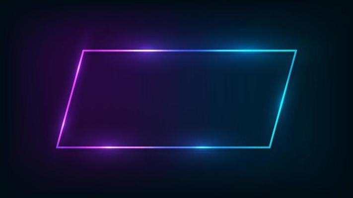 Neon frame with shining effects on dark background. Empty glowing techno backdrop. Vector illustration.