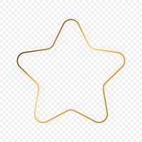 Gold glowing rounded star shape frame isolated on background. Shiny frame with glowing effects. Vector illustration.