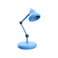 Table lamp 3d icon. Adjustable equipment on blue leg. 3D render desk lamp on white background. 3D rendering desk lamp icon. png