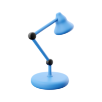 Table lamp 3d icon. Adjustable equipment on blue leg. 3D render desk lamp on white background. 3D rendering desk lamp icon. png