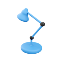 Table lamp 3d icon. Adjustable equipment on blue leg. 3D render desk lamp on white background. 3D rendering desk lamp icon. png