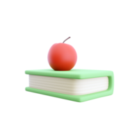 3D illustration of green book red apple on white background. Concept of minimalism. 3d rendering, icon png