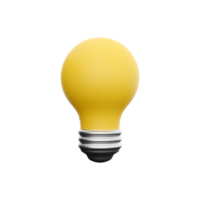 3d render idéia e inovação, amarelo luz lâmpada símbolo em branco fundo, debate para criatividade inspiração e salvando eletricidade conceito. 3d Renderização luz lâmpada, ícone png