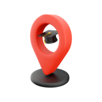 3D rendering Map pointer with education cap. 3D rendering isolated on white background. 3D rendering map pointer with education hat symbol. png