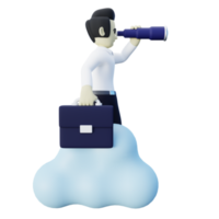 3d ilustración de trabajo buscador mirando para trabajo en el nube con telescopio png