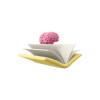 3d rendered brain in book. 3d renderbook in brain icon, 3d illustration, kids educational design, graphic design, books. png