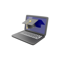 Laptop and Graduation Hat 3D Illustration. 3D render laptop, graduate hat Icon on white background. png