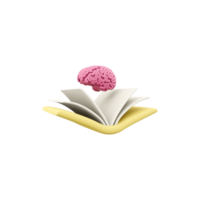 3d prestados cerebro en libro. 3d renderbook en cerebro icono, 3d ilustración, niños educativo diseño, gráfico diseño, libros. png