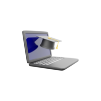 computador portátil e graduação chapéu 3d ilustração. 3d render computador portátil, graduado chapéu ícone em branco fundo. png