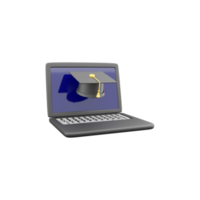 Laptop and Graduation Hat 3D Illustration. 3D render laptop, graduate hat Icon on white background. png